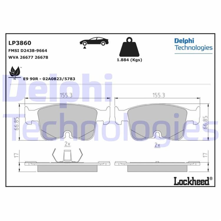 Delphi Bremsbeläge vorne LP3860 im Autoteile Preiswert Shop kaufen und sparen!